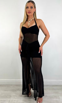 VALENTINA MESH RUFFLE MAXI DRESS (BLACK)