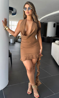 MARIELA COWL RUFFLED MINI DRESS