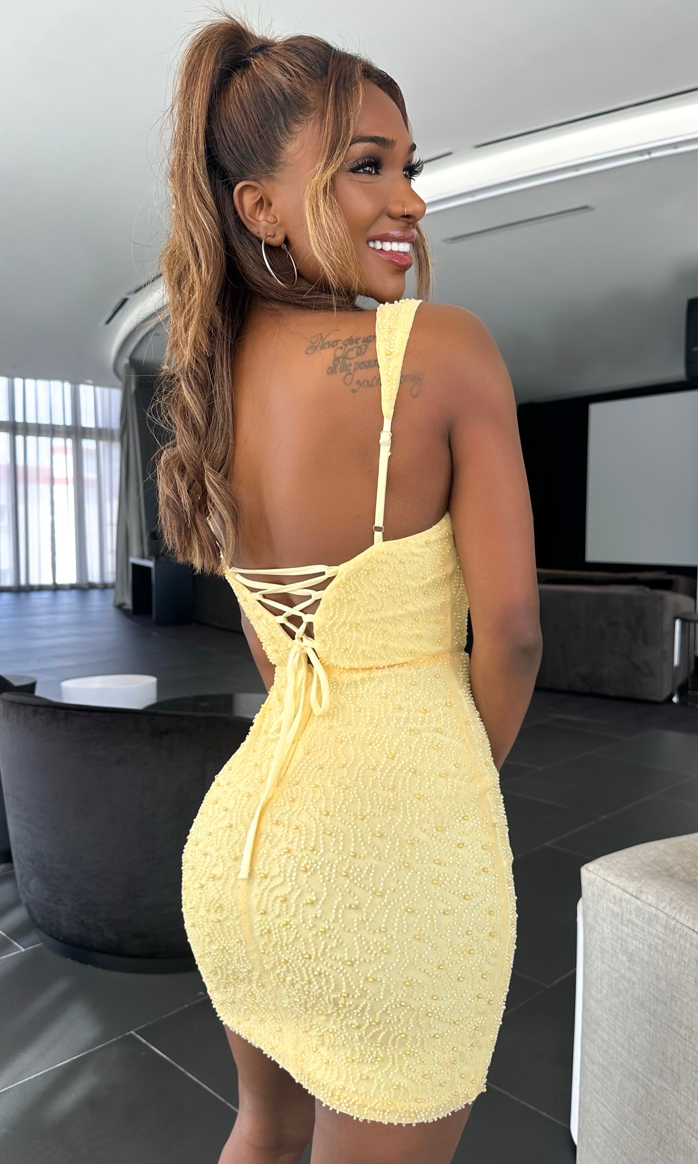CHASSIDY BEADED EMBELLISHED MINI (YELLOW)