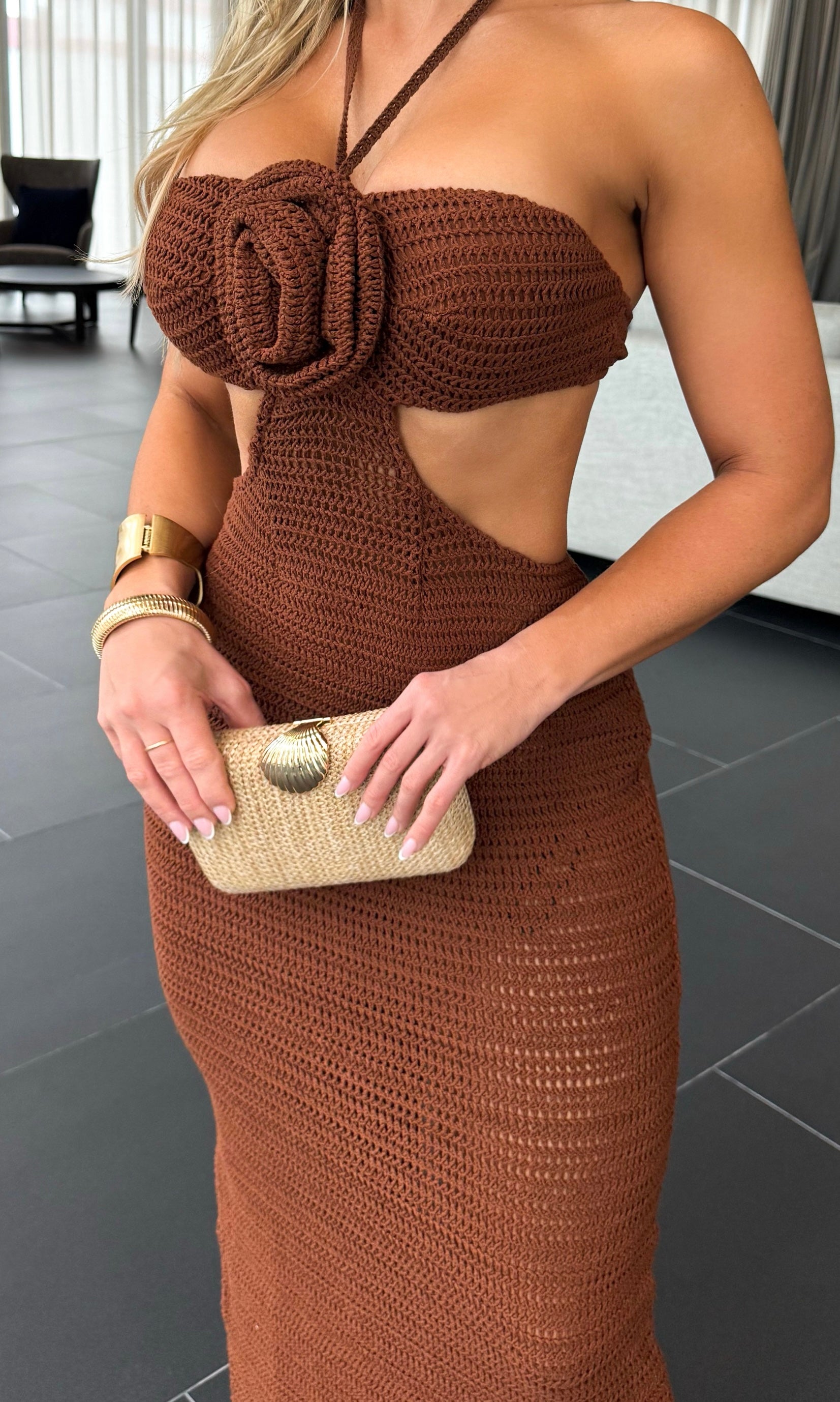 ROSE CROCHET KNIT MAXI (BROWN)