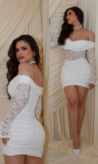 TAMARA RUCHED LACE MINI DRESS (WHITE)